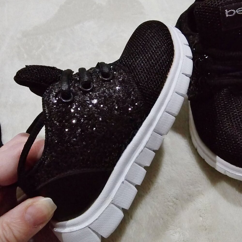 Bebe Girl ✦ Black Glitter Lace‑Up Sneakers ✦ Sparkly Playground Style Toddler 9